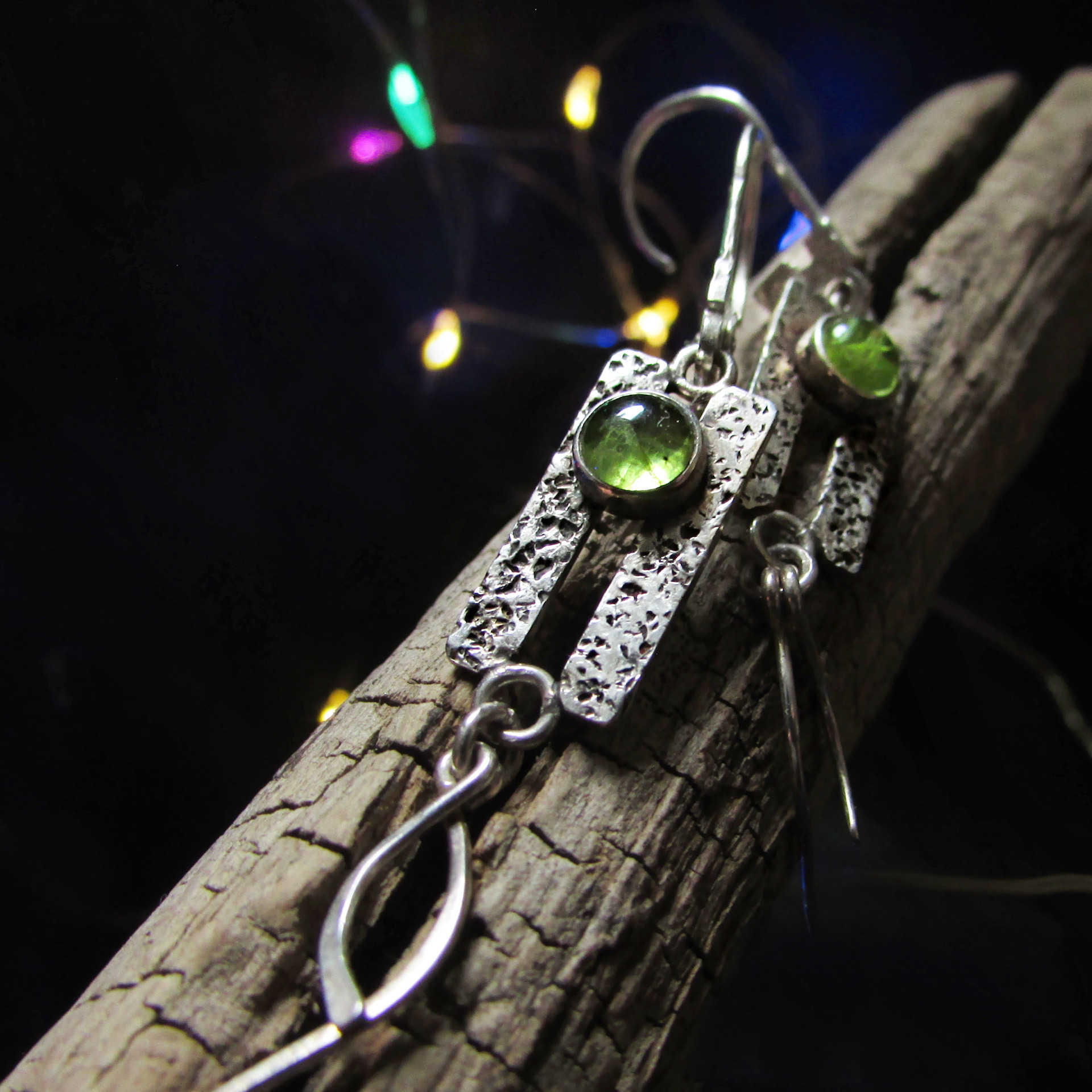 Stříbrné náušnicie s olivíny, jediný pár